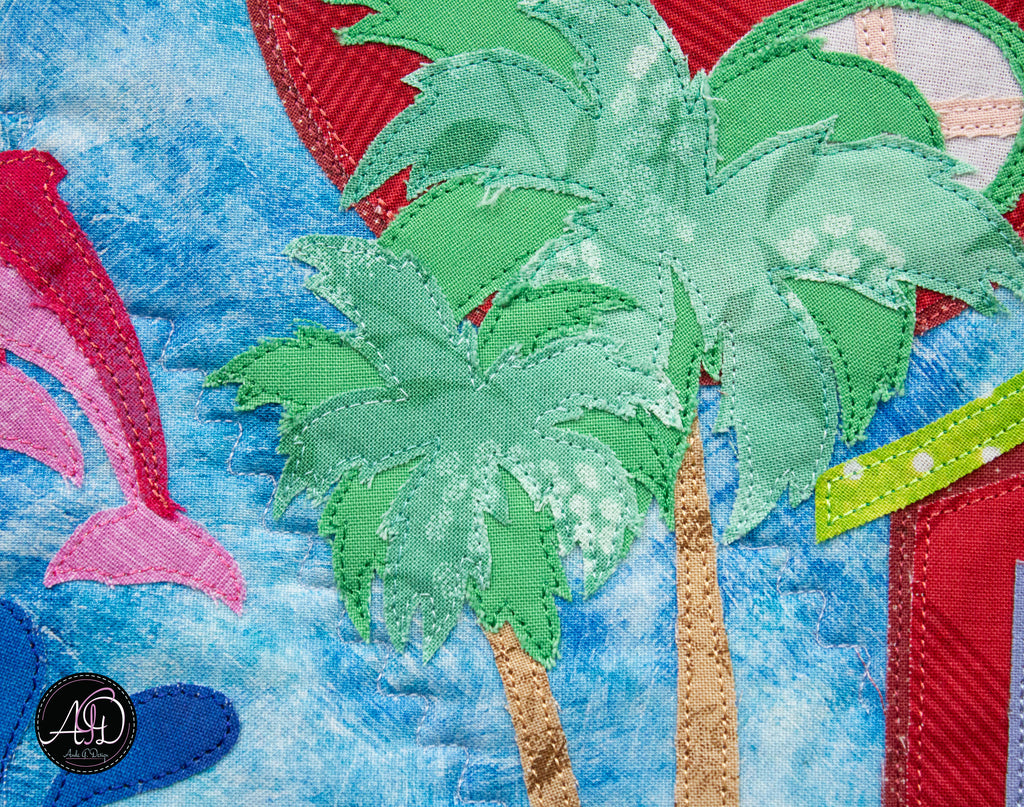 Quilted Applique Beach Cherry House Wall Hanging