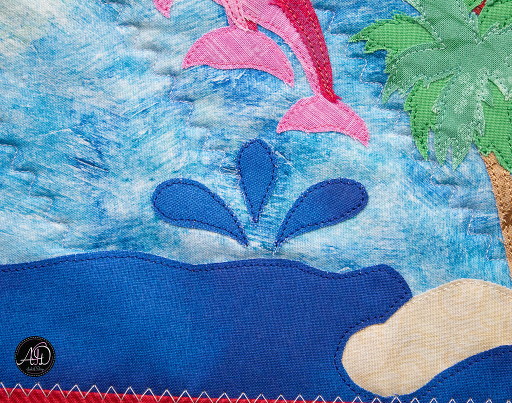 Quilted Applique Beach Cherry House Wall Hanging