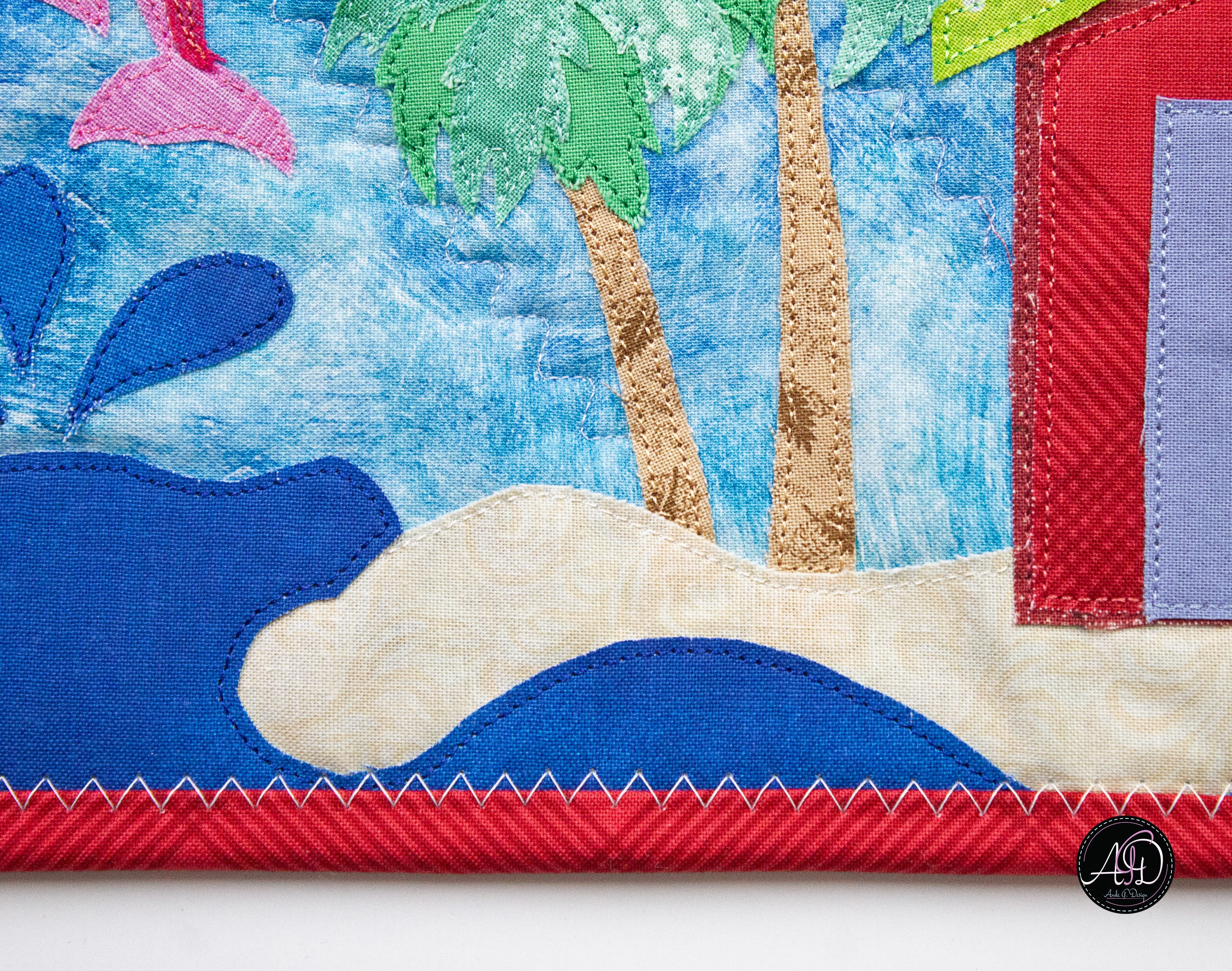 Quilted Applique Beach Cherry House Wall Hanging
