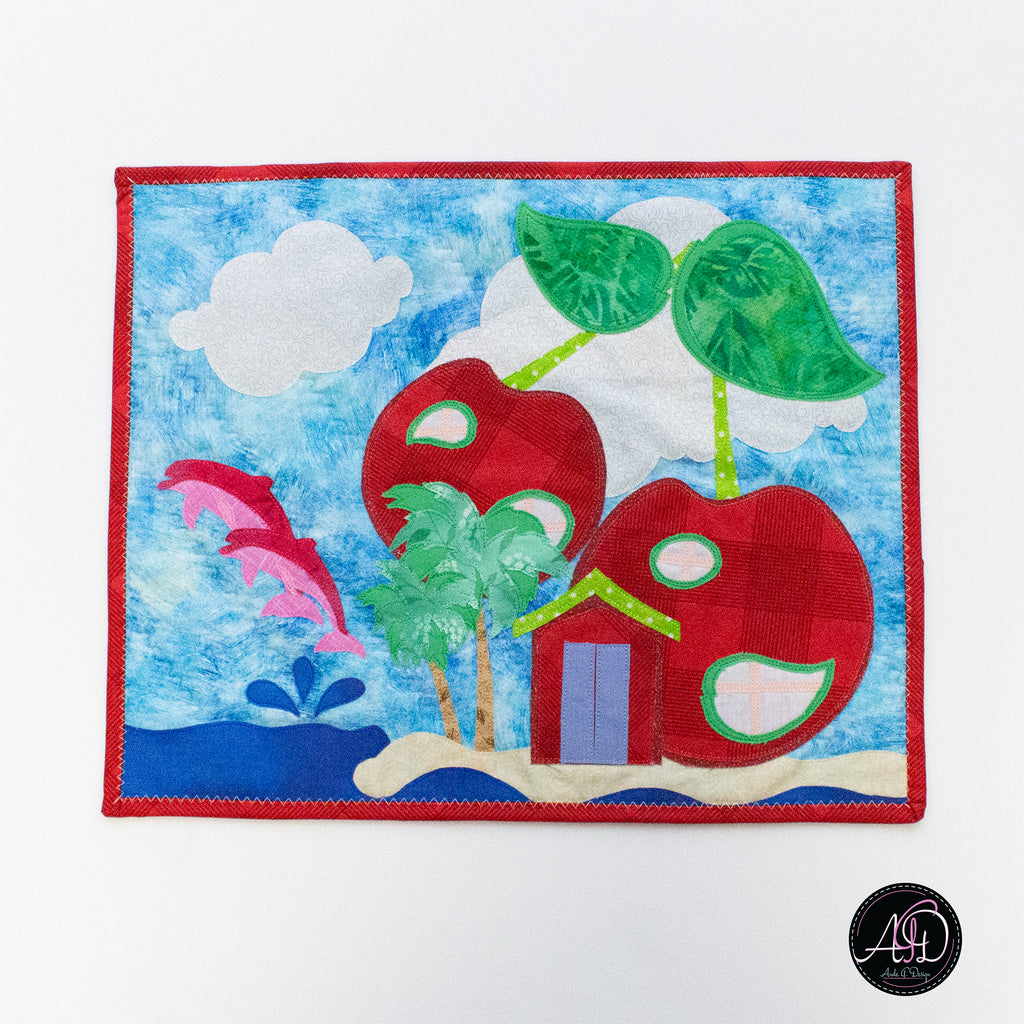 Quilted Applique Beach Cherry House Wall Hanging