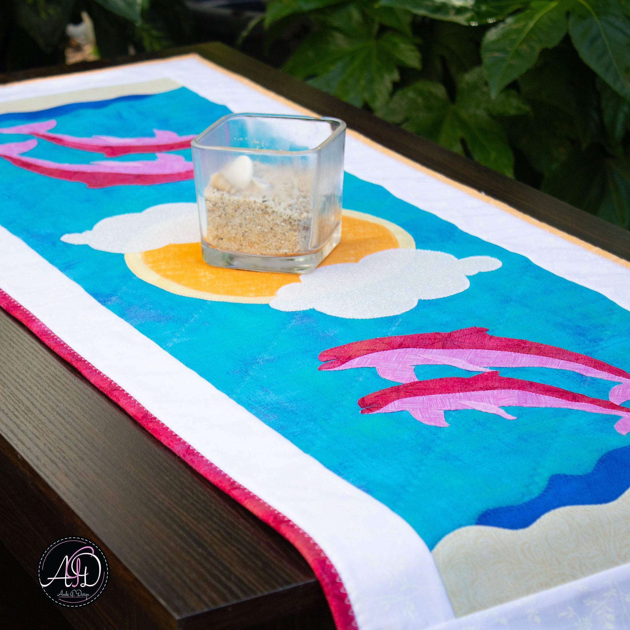 Quilted Applique Beach Dolphin Summer Table Runner