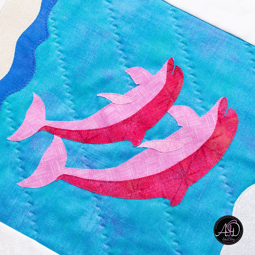 Quilted Applique Beach Dolphin Summer Table Runner