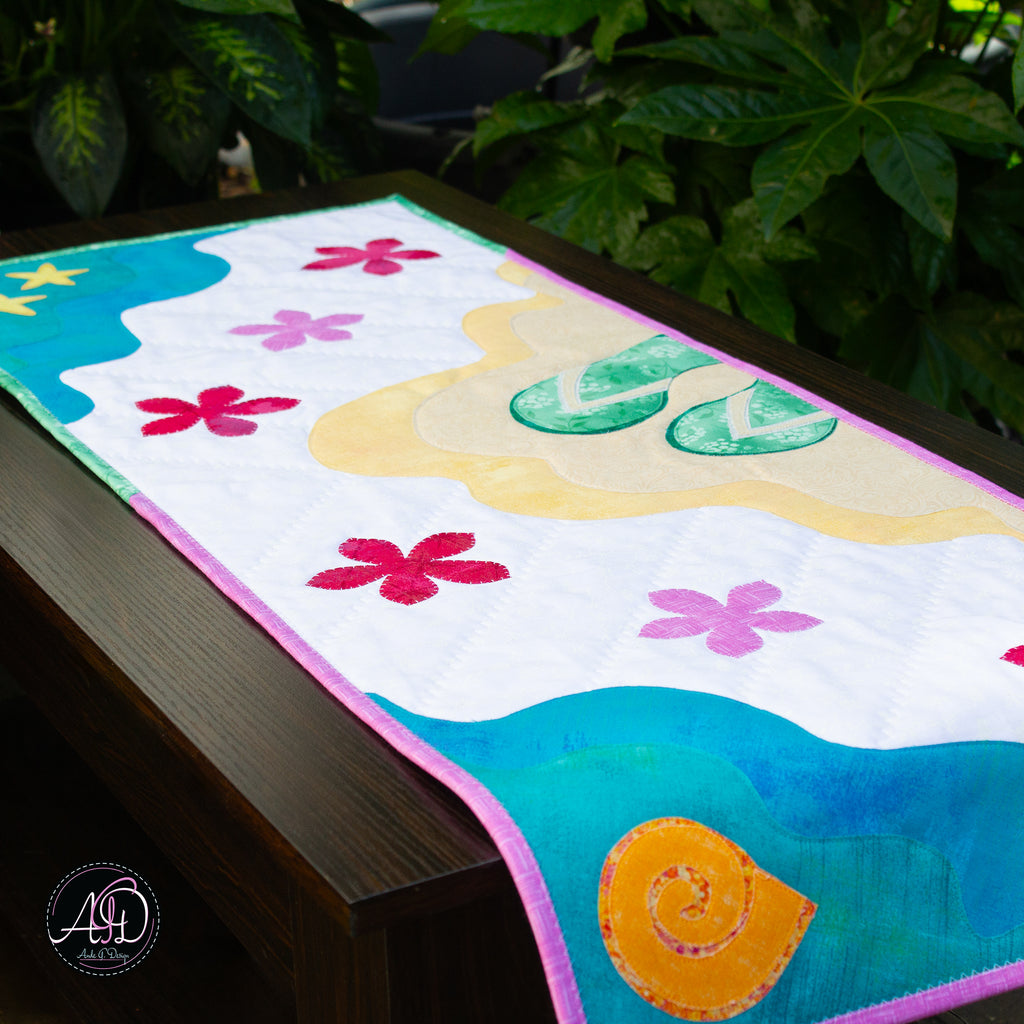 Quilted Applique Beach Flip Flop Summer Table Runner