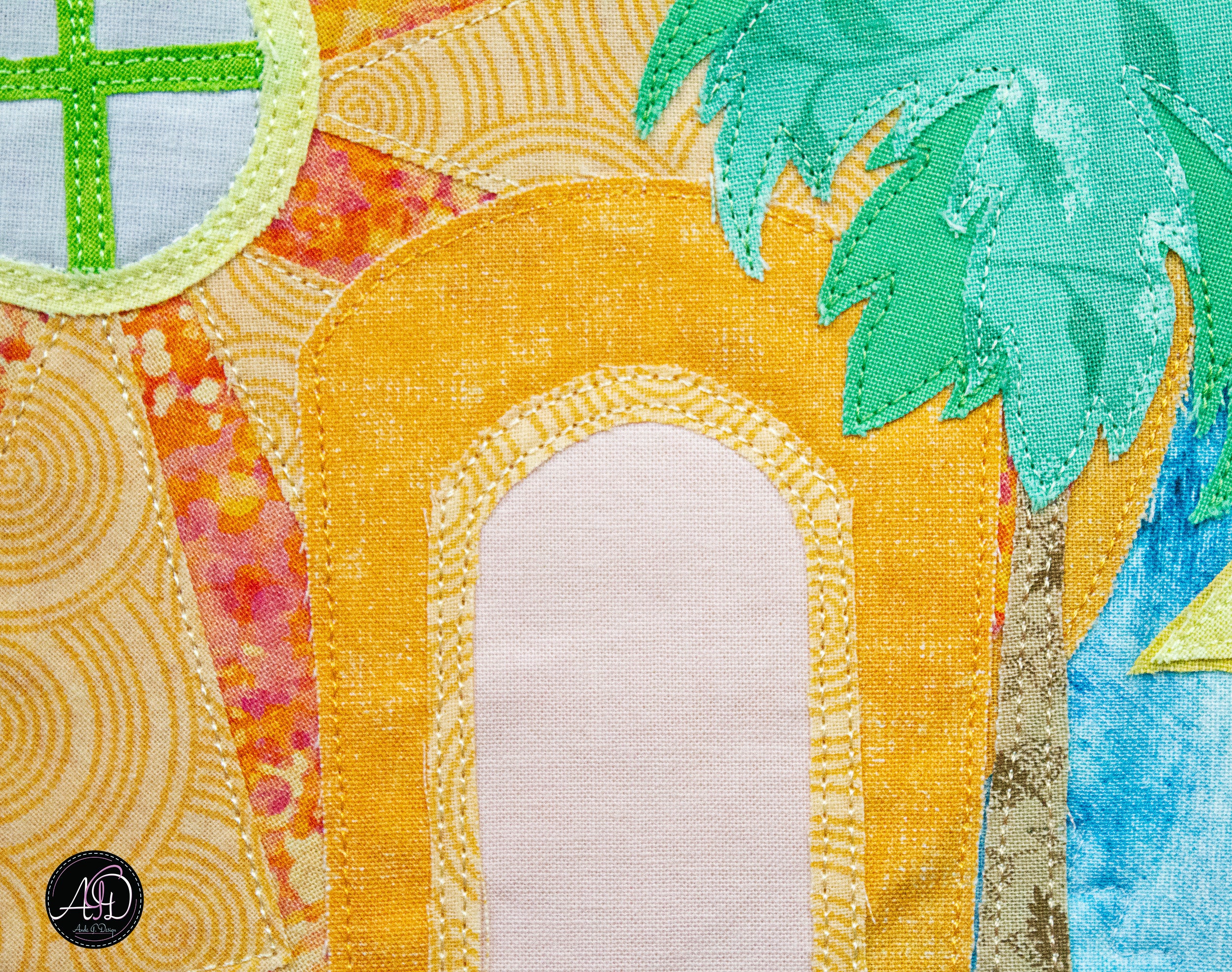 Quilted Applique Beach Orange Citrus House Wall Hanging