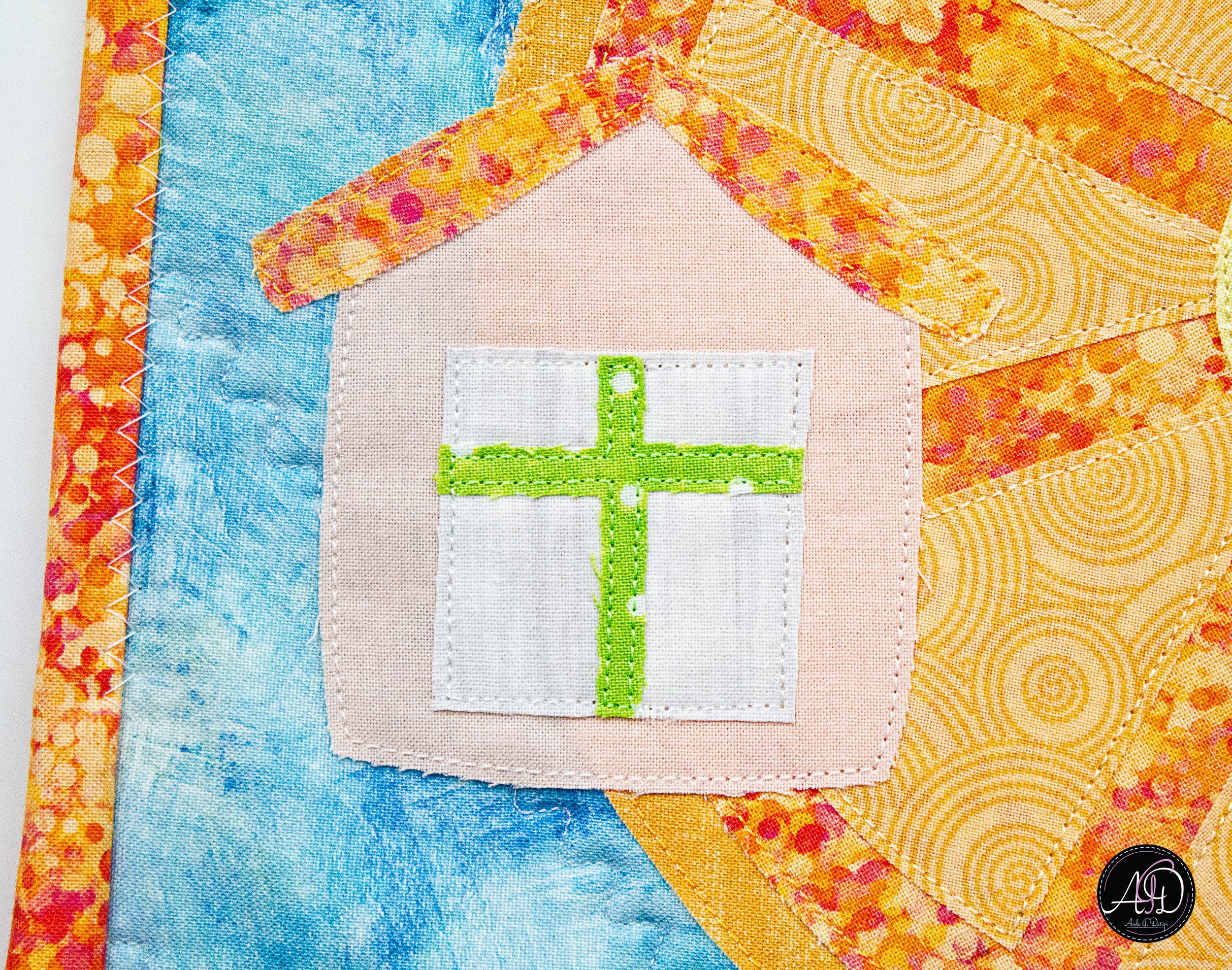 Quilted Applique Beach Orange Citrus House Wall Hanging