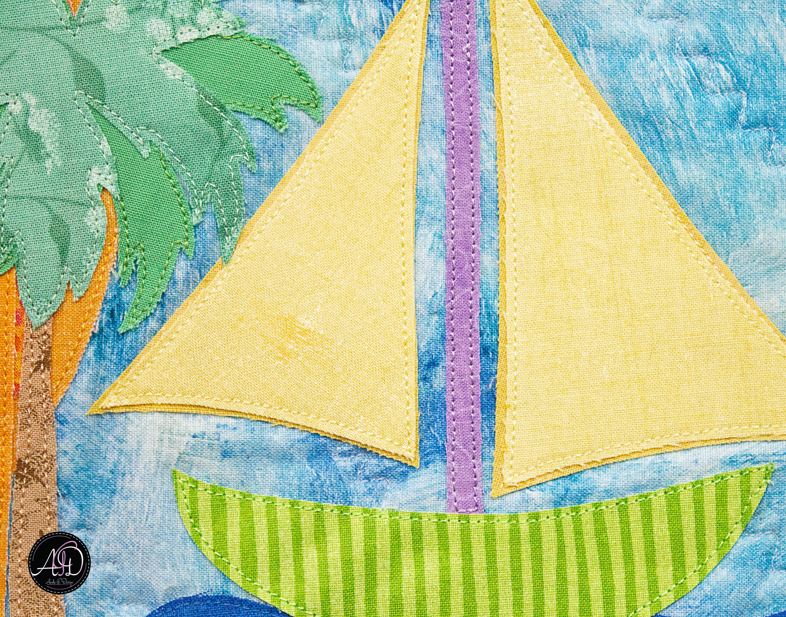 Quilted Applique Beach Orange Citrus House Wall Hanging
