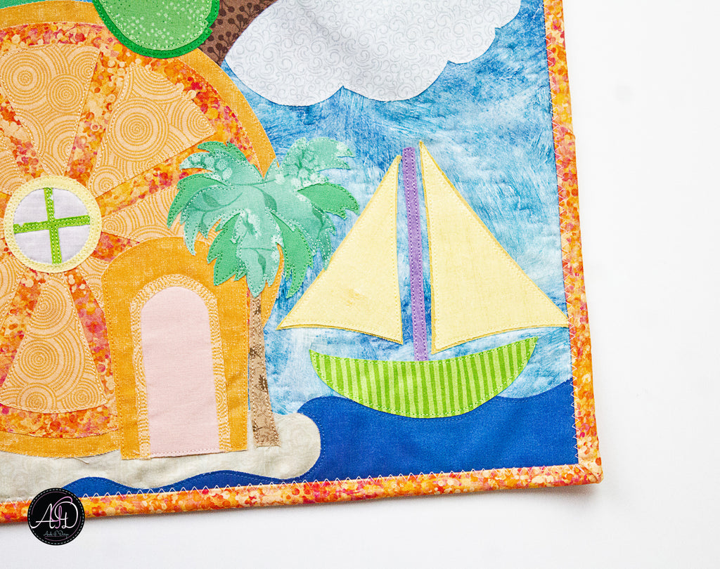 Quilted Applique Beach Orange Citrus House Wall Hanging