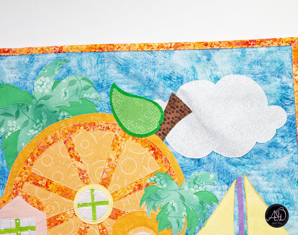 Quilted Applique Beach Orange Citrus House Wall Hanging