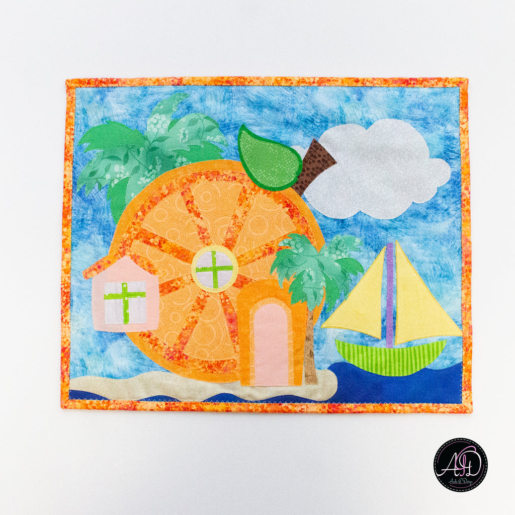 Quilted Applique Beach Orange Citrus House Wall Hanging