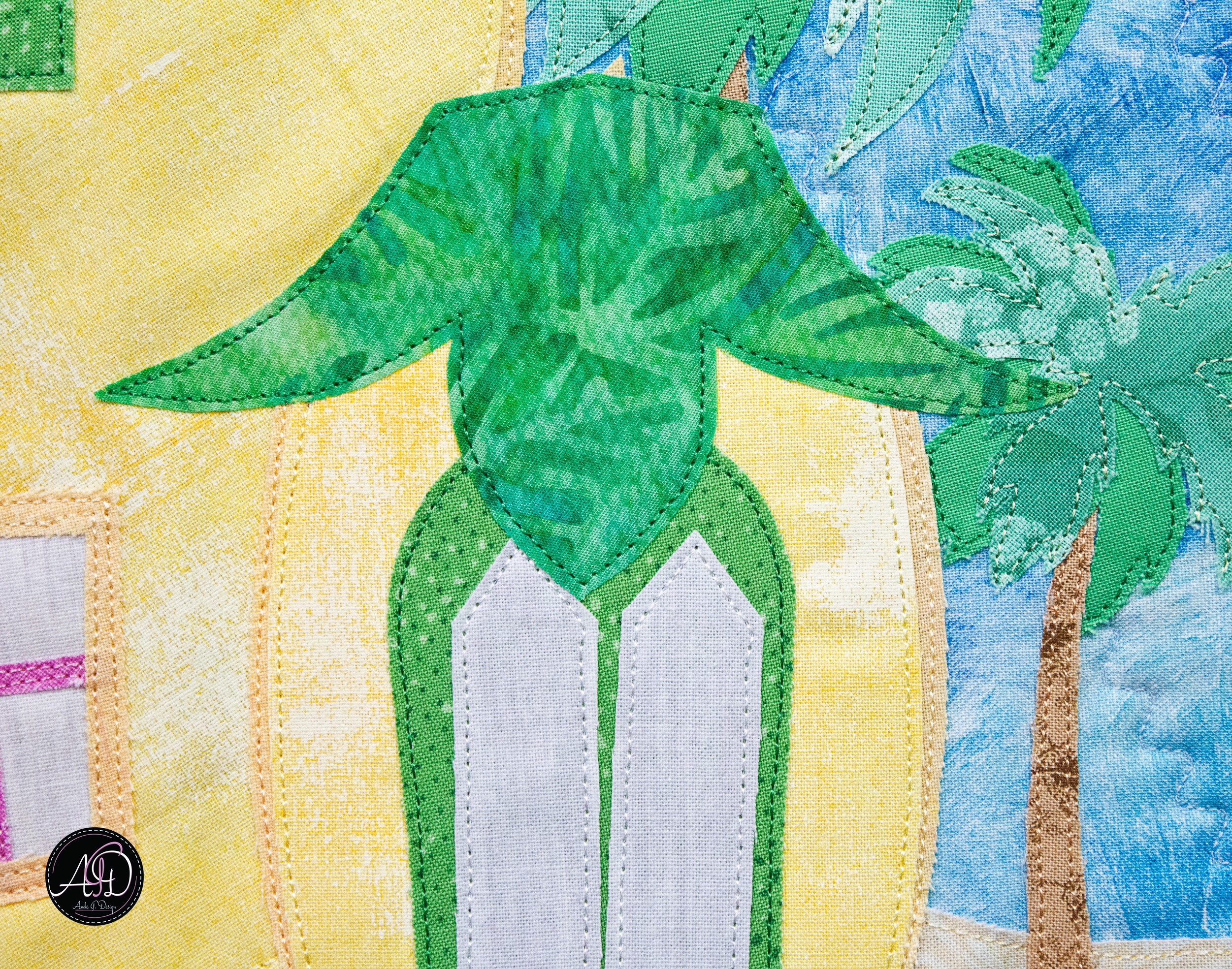 Quilted Applique Beach Pineapple House Wall Hanging