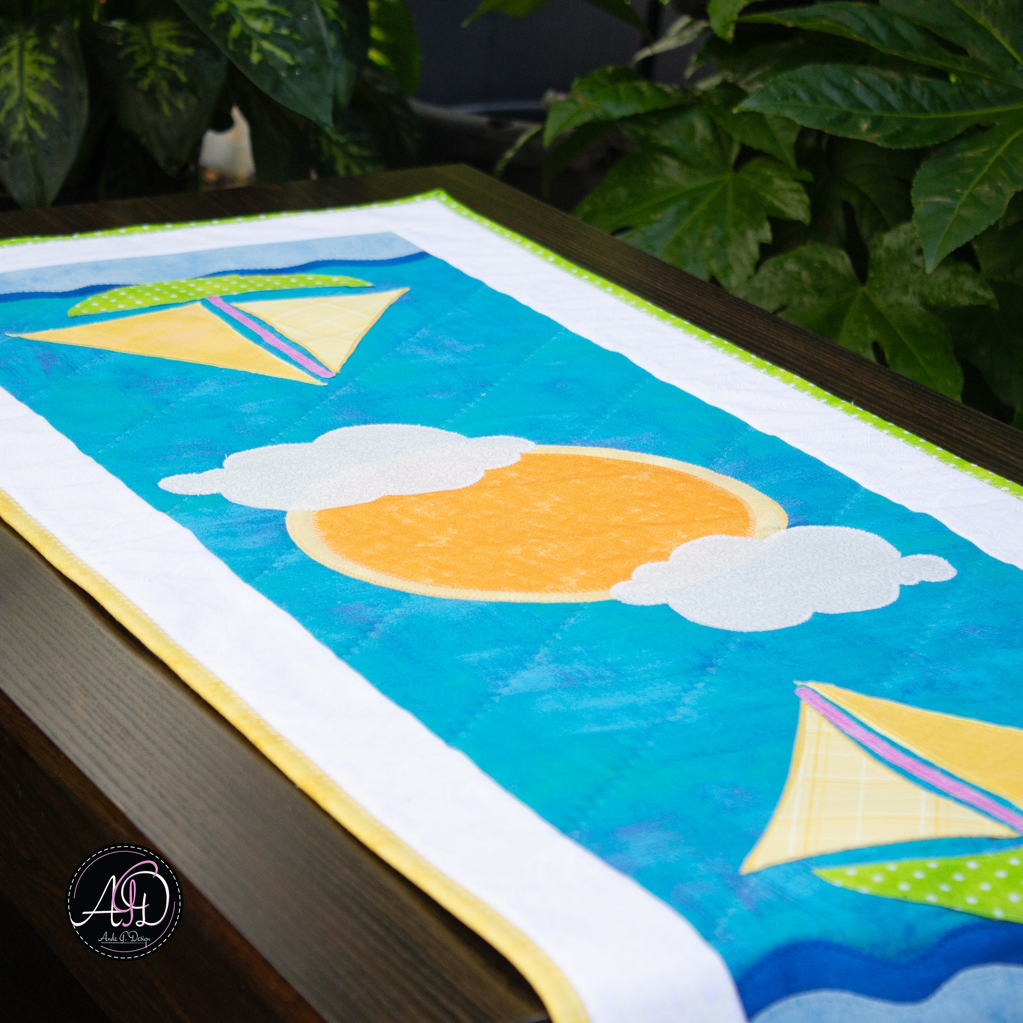 Quilted Applique Beach Sailboat Summer Table Runner
