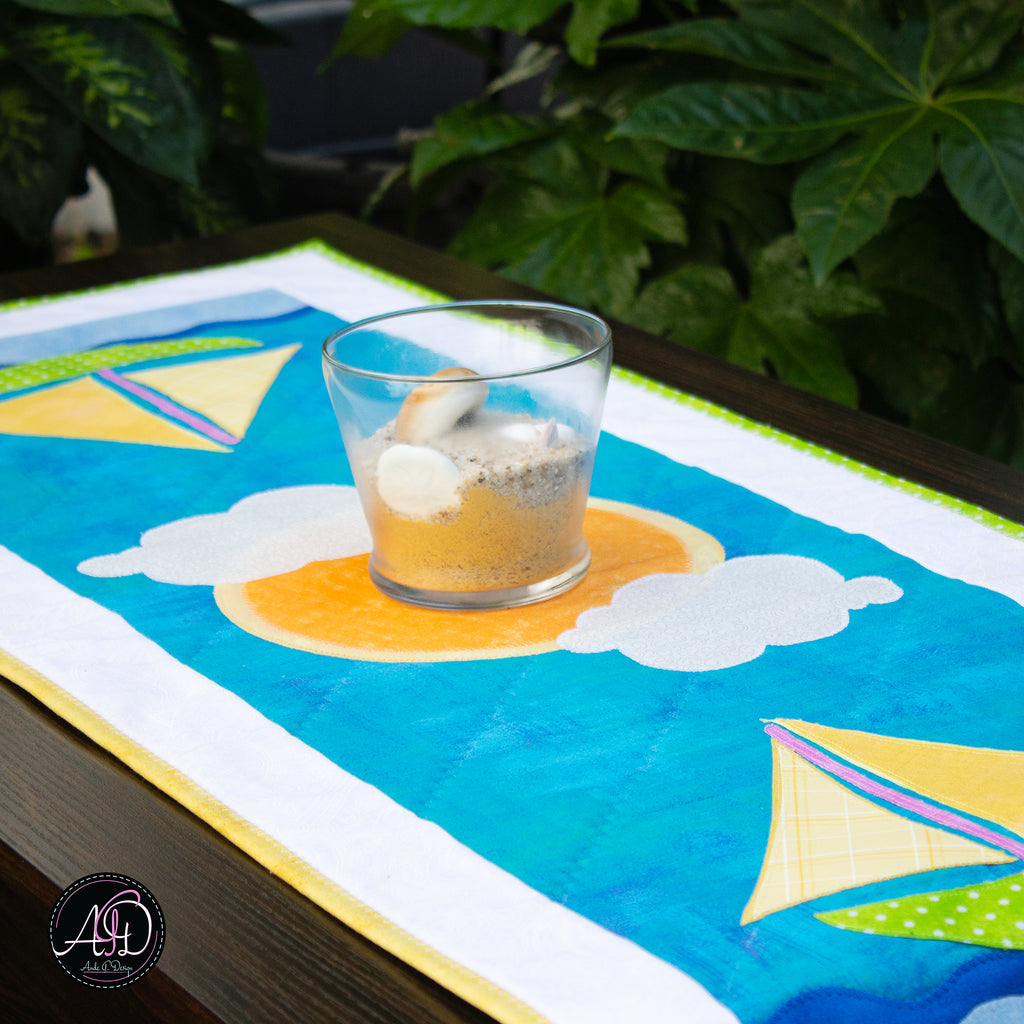 Quilted Applique Beach Sailboat Summer Table Runner