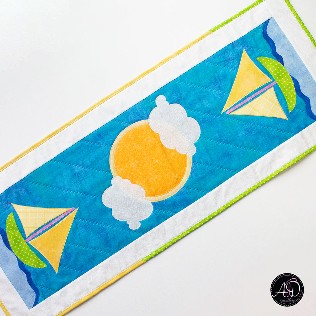 Quilted Applique Beach Sailboat Summer Table Runner