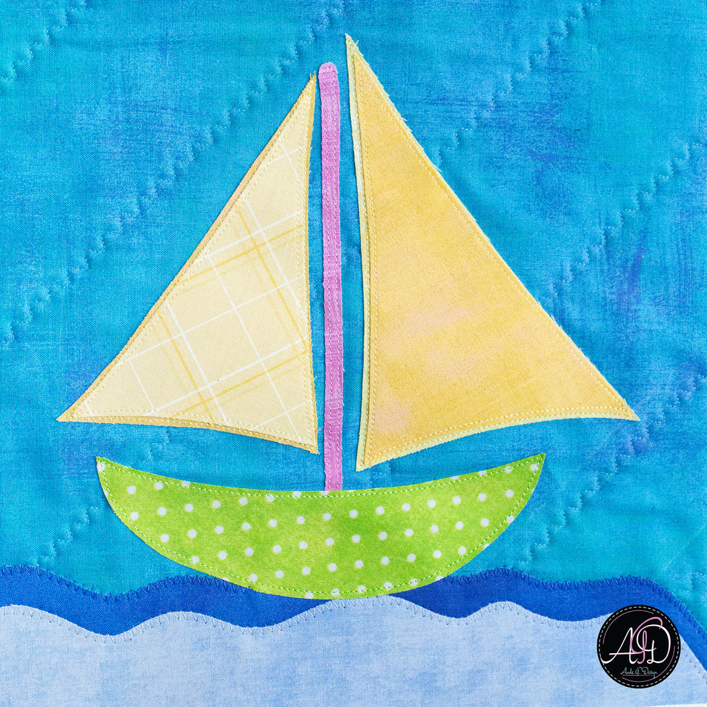Quilted Applique Beach Sailboat Summer Table Runner