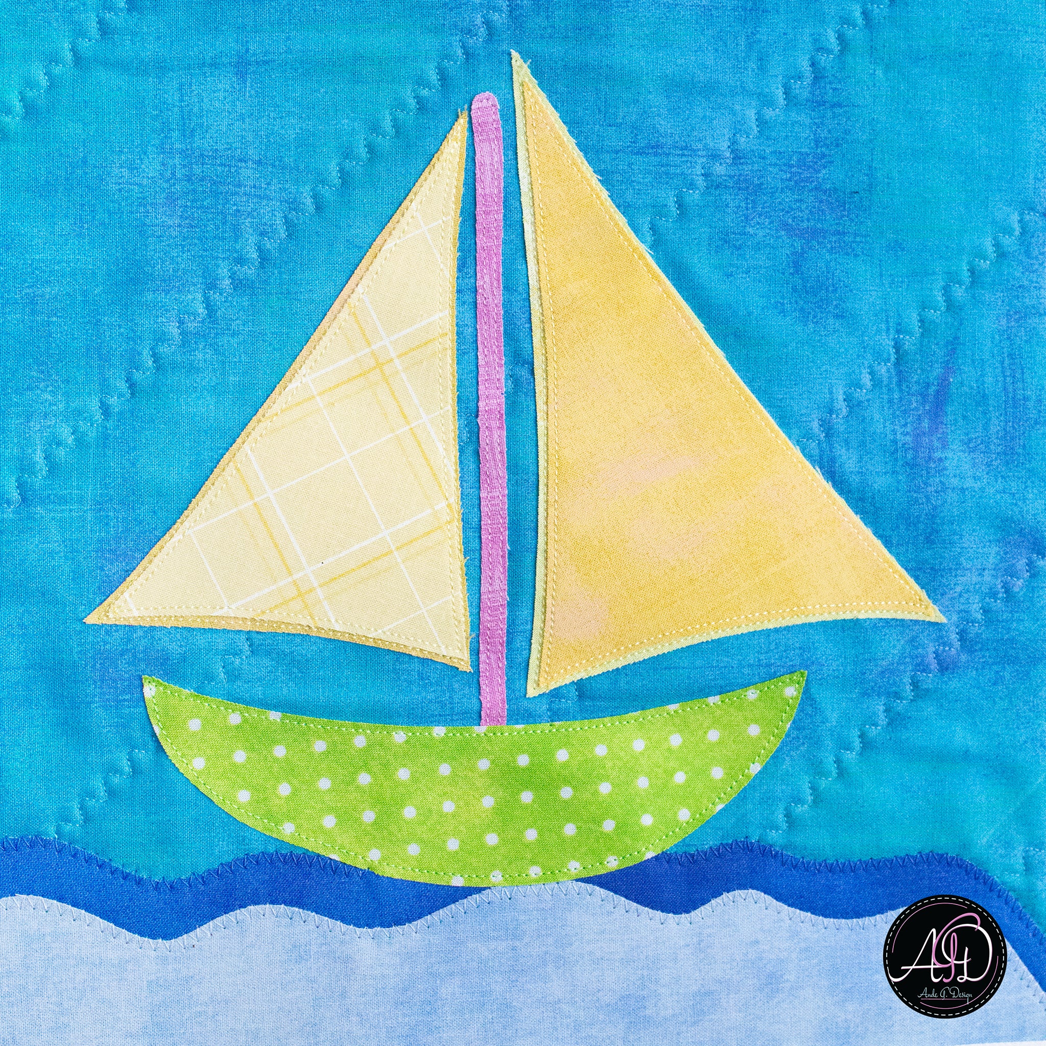 Quilted Applique Beach Sailboat Summer Table Runner