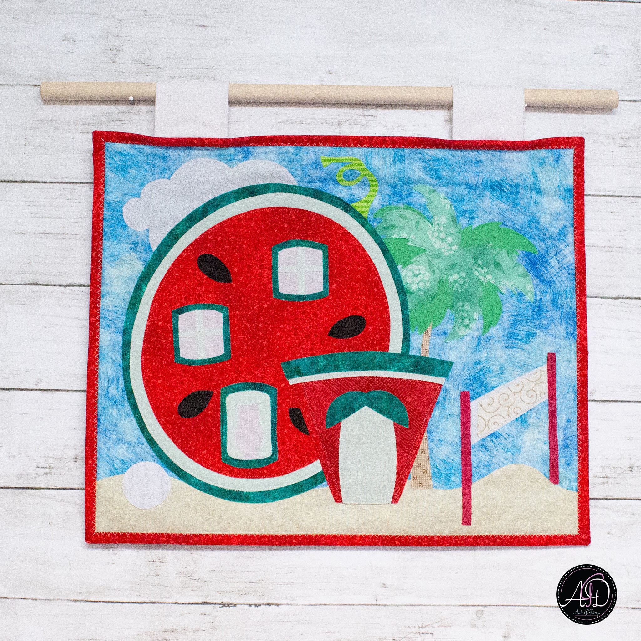 Quilted Applique Beach Watermelon House Wall Hanging