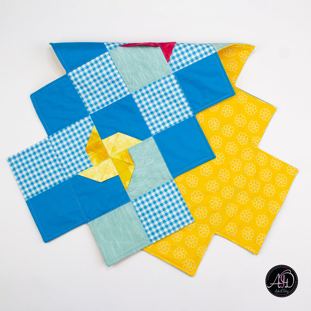 Spring Quilted Table Runner Blue Pinwheel