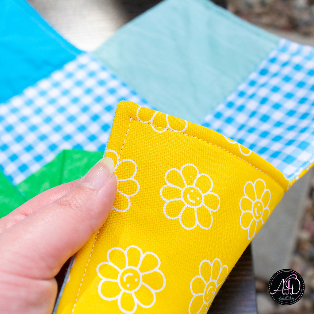 Spring Quilted Table Runner Blue Pinwheel