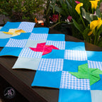 Spring Quilted Table Runner Blue Pinwheel