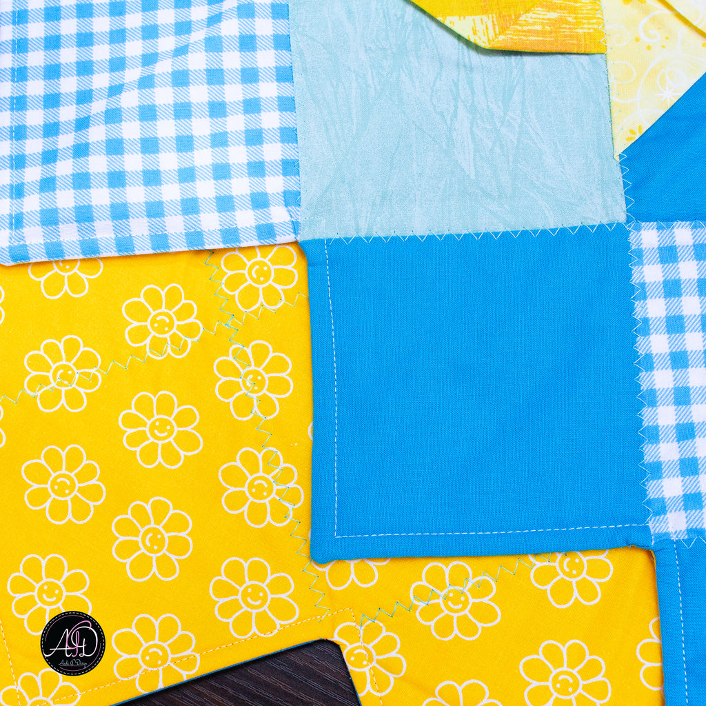 Spring Quilted Table Runner Blue Pinwheel