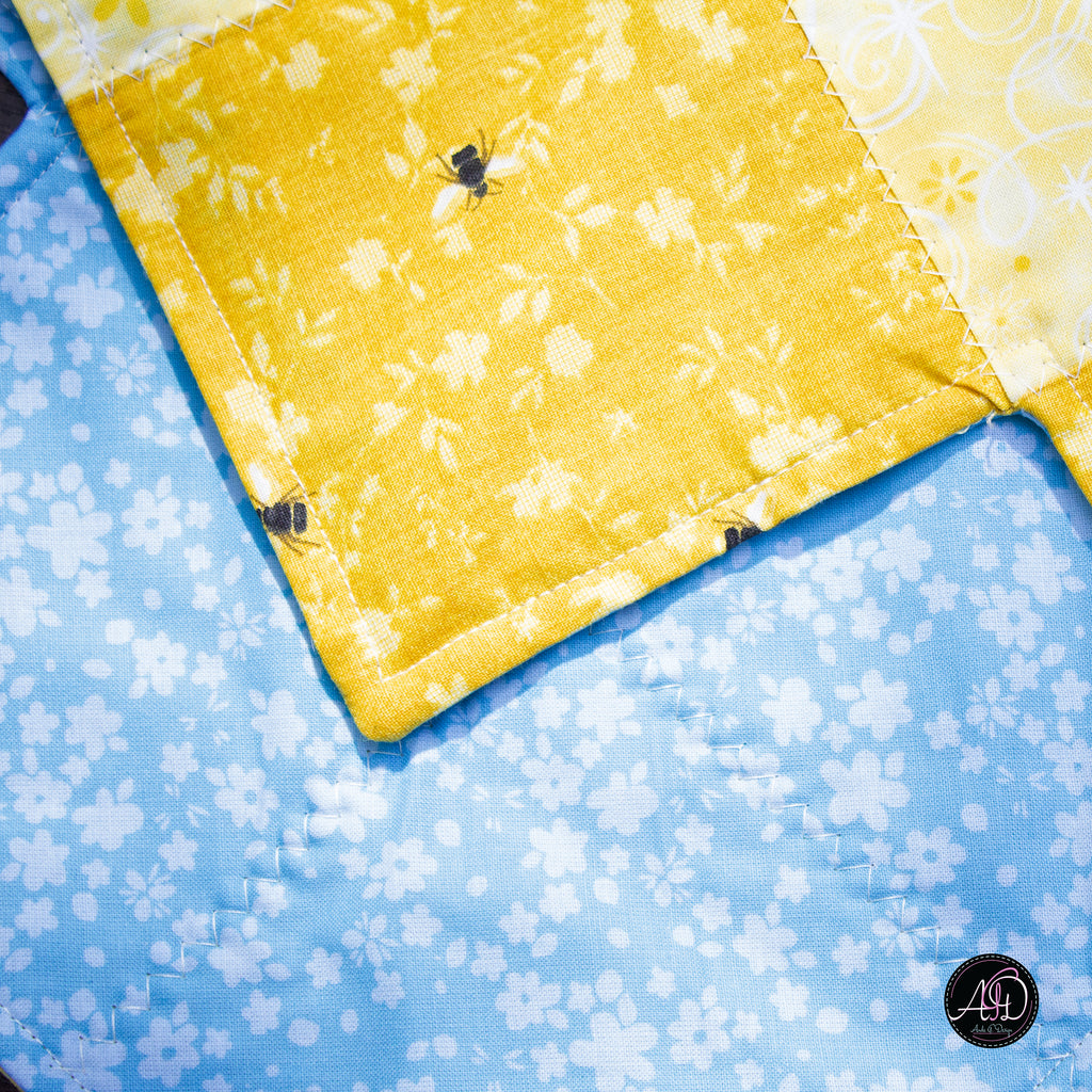 Spring Quilted Table Runner Yellow Pinwheel