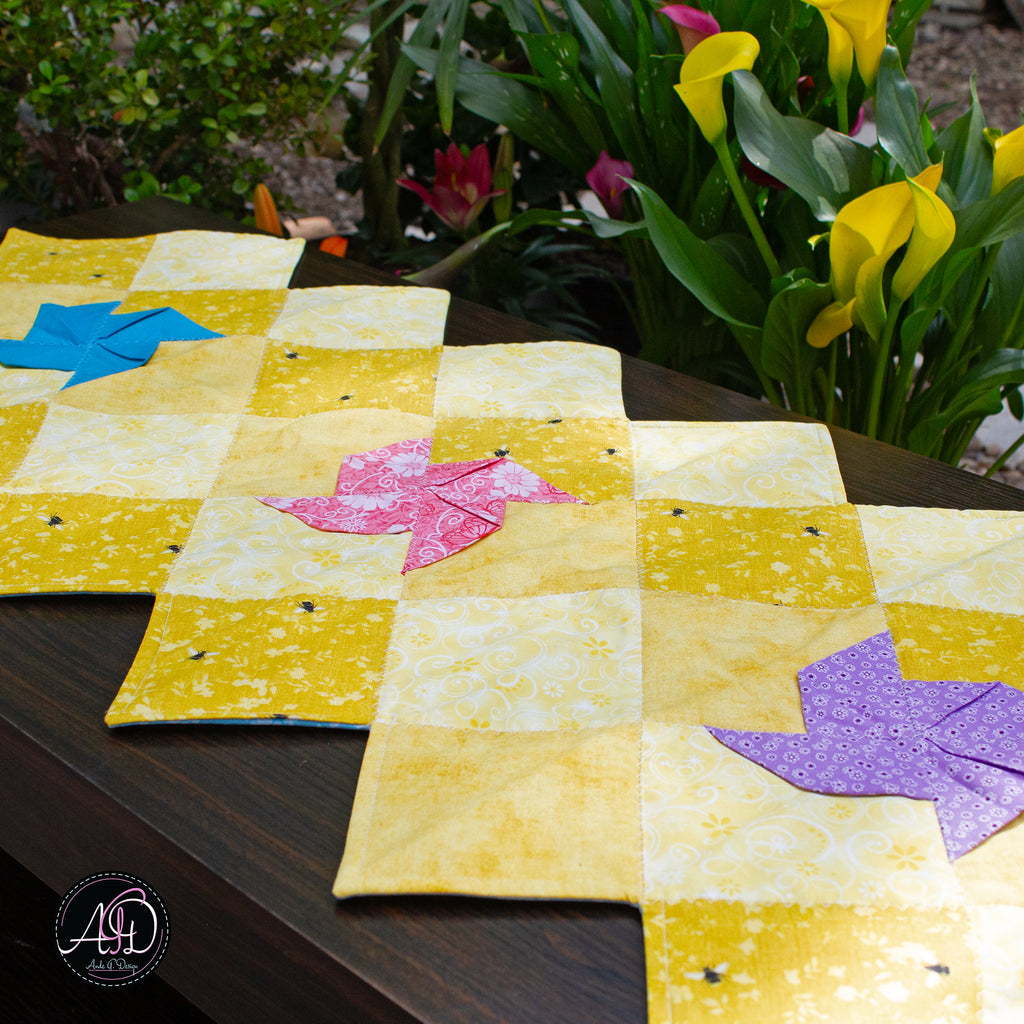 Spring Quilted Table Runner Yellow Pinwheel