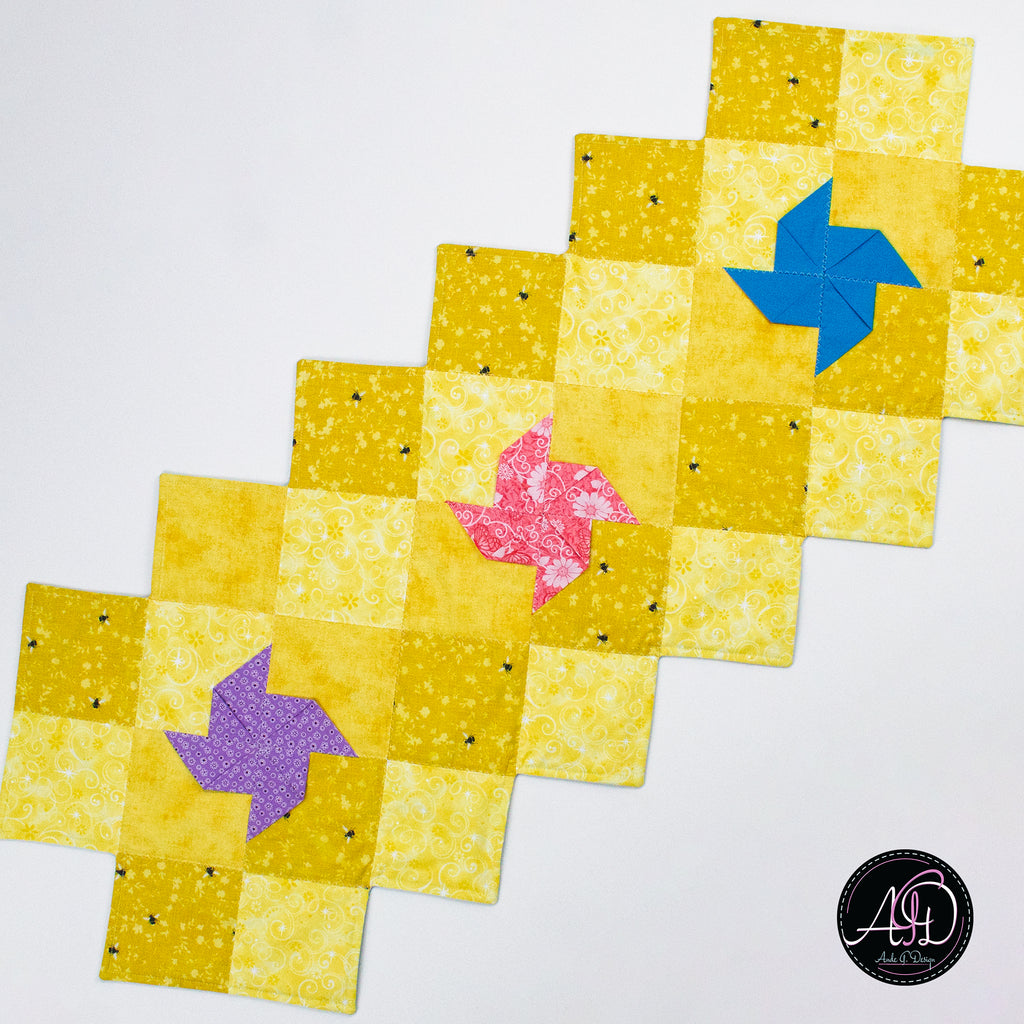 Spring Quilted Table Runner Yellow Pinwheel