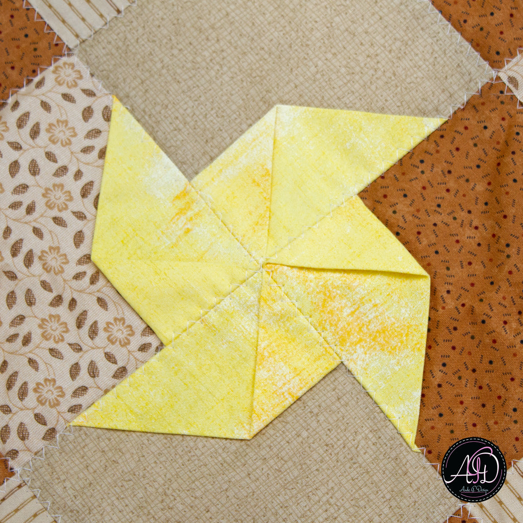 Spring Quilted Table Runner Brown Pinwheel