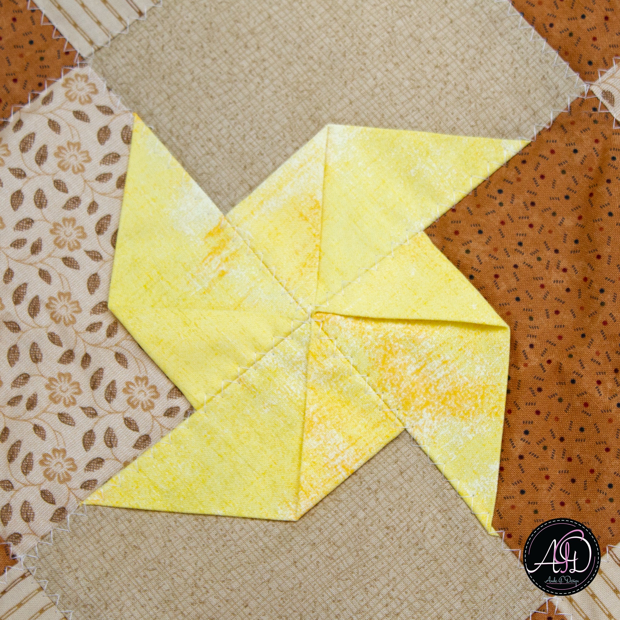 Spring Quilted Table Runner Brown Pinwheel
