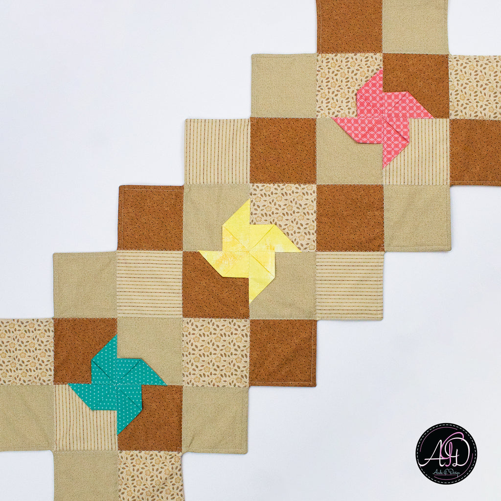 Spring Quilted Table Runner Brown Pinwheel