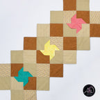 Spring Quilted Table Runner Brown Pinwheel