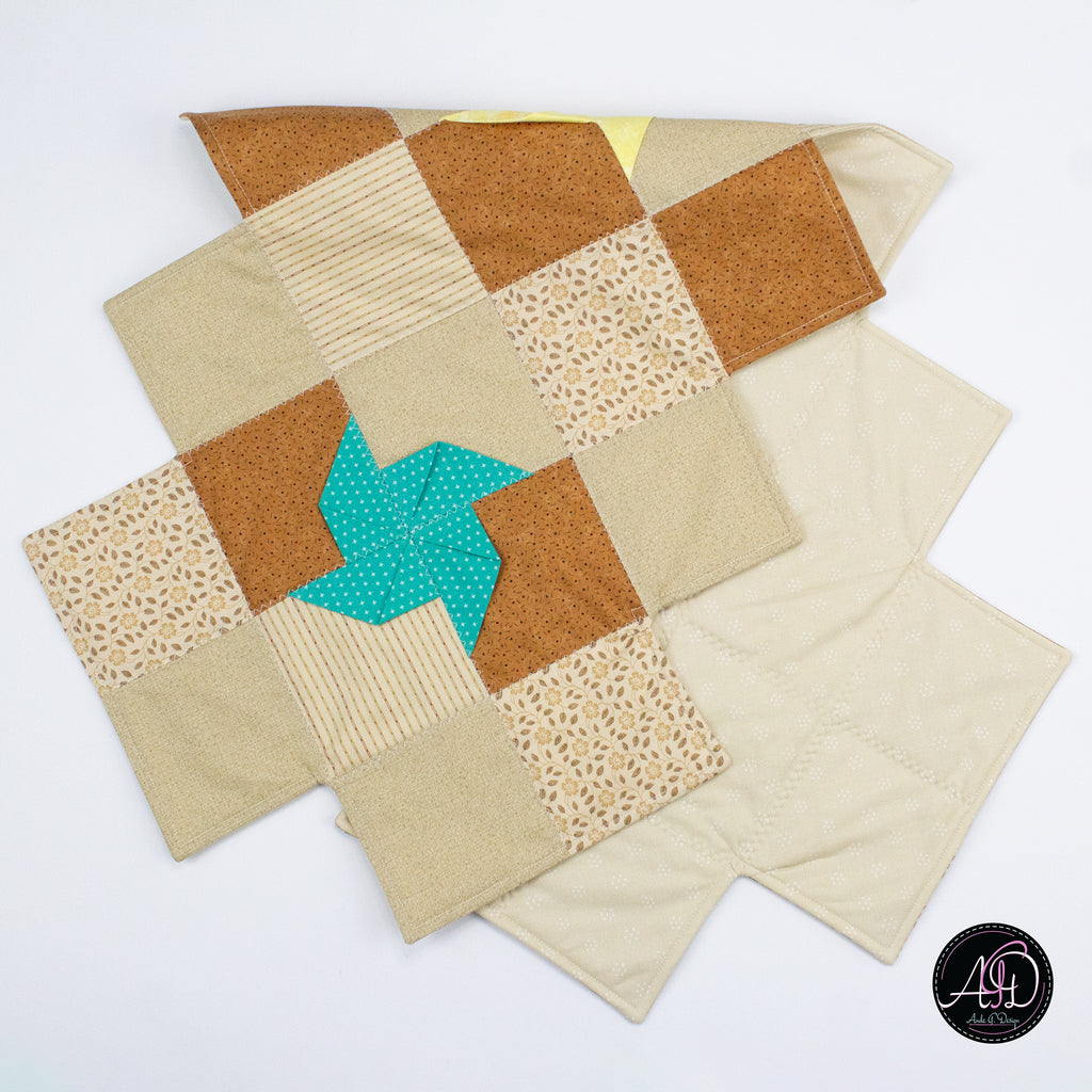 Spring Quilted Table Runner Brown Pinwheel