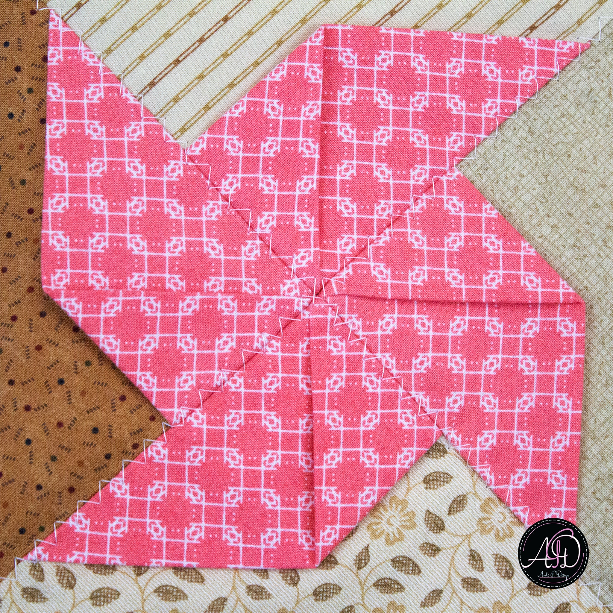 Spring Quilted Table Runner Brown Pinwheel