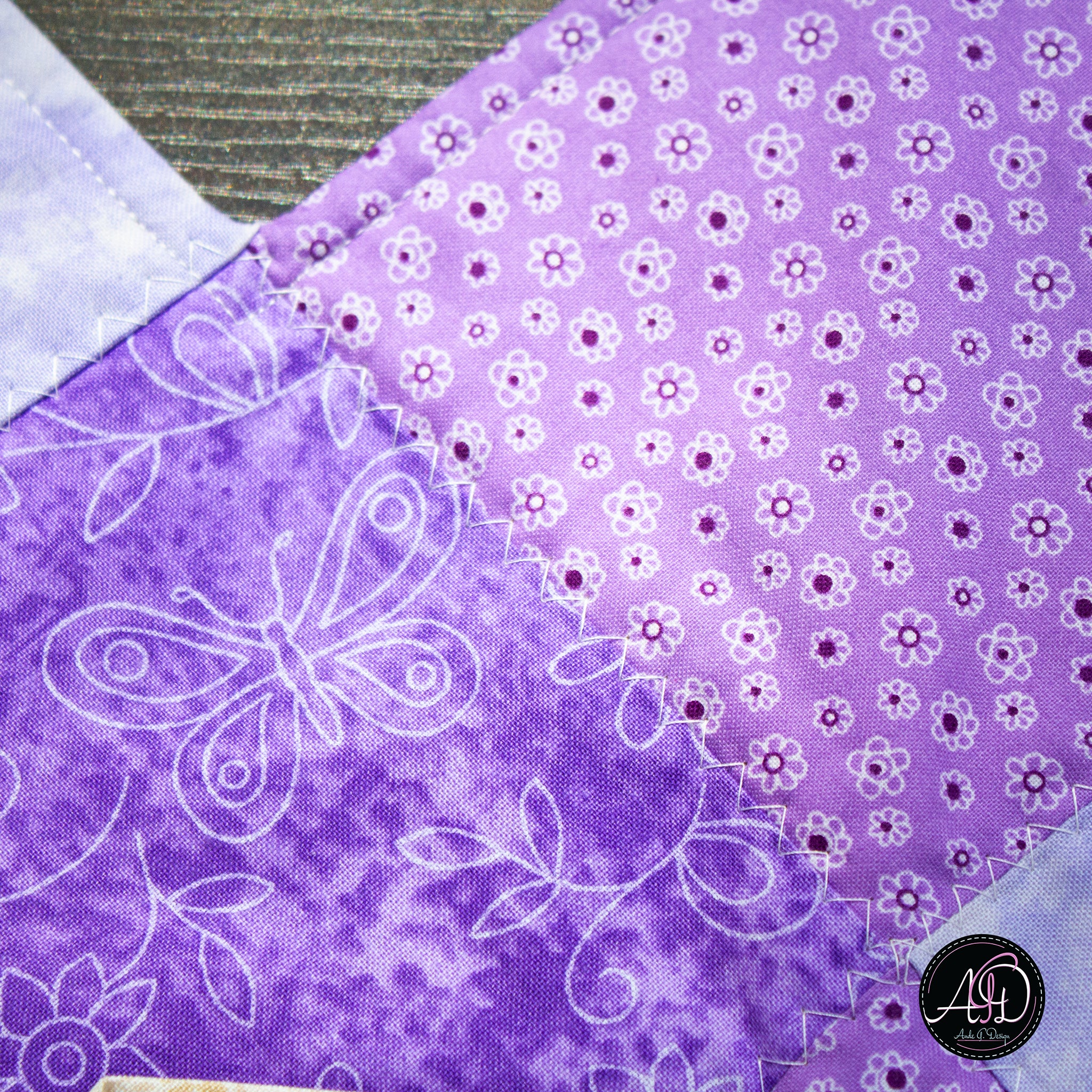 Spring Quilted Table Runner Purple Pinwheel