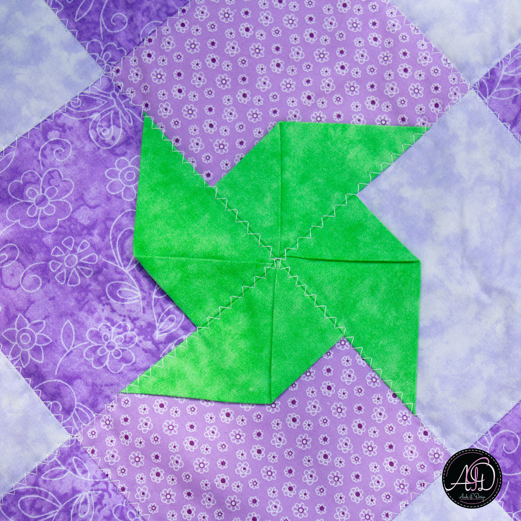 Spring Quilted Table Runner Purple Pinwheel