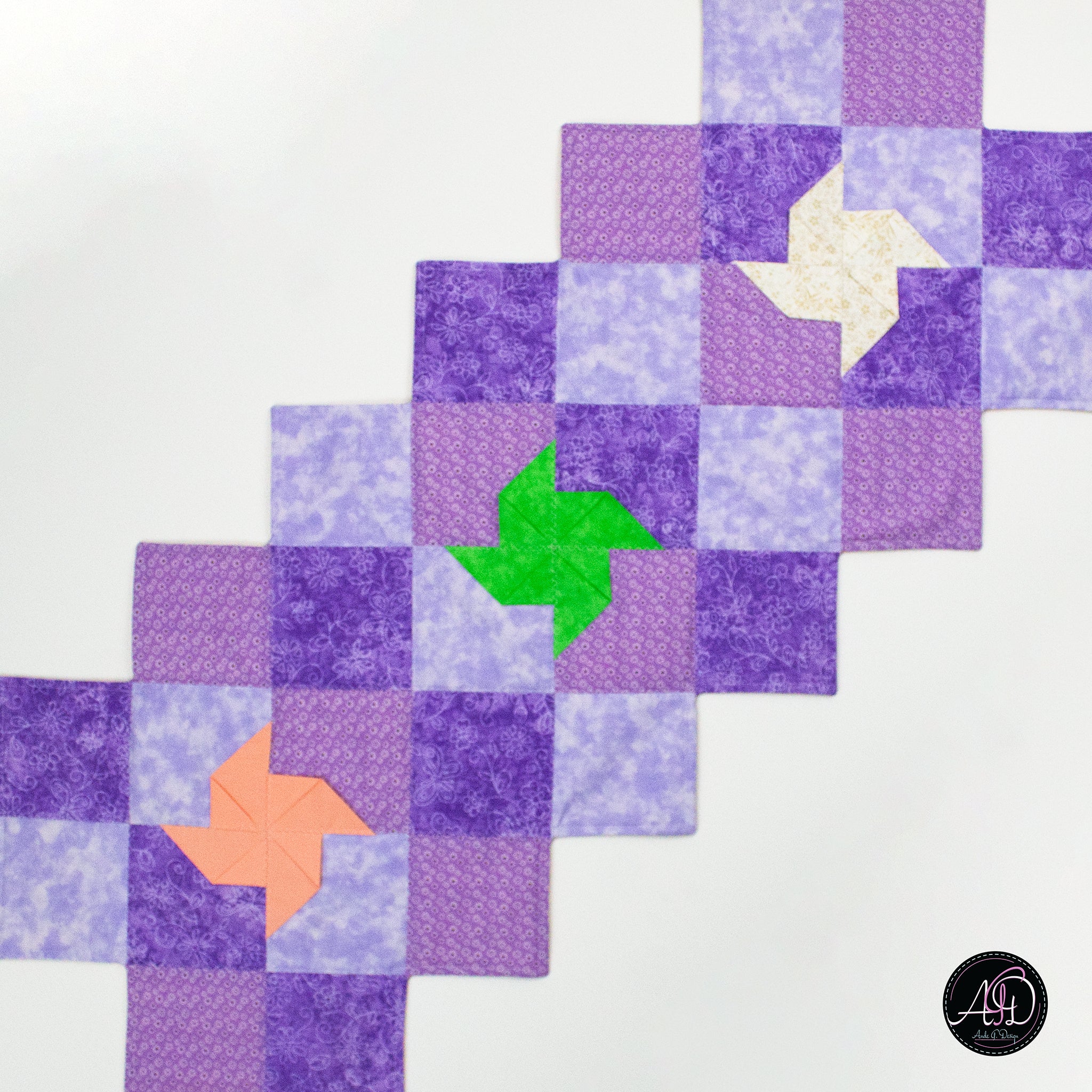 Spring Quilted Table Runner Purple Pinwheel