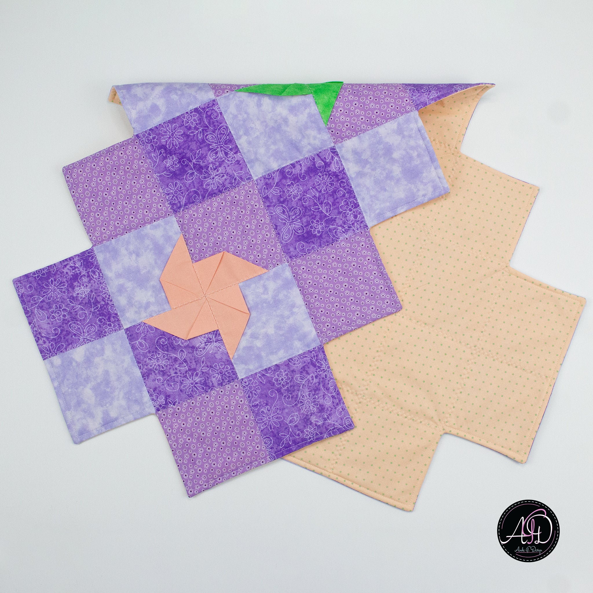 Spring Quilted Table Runner Purple Pinwheel