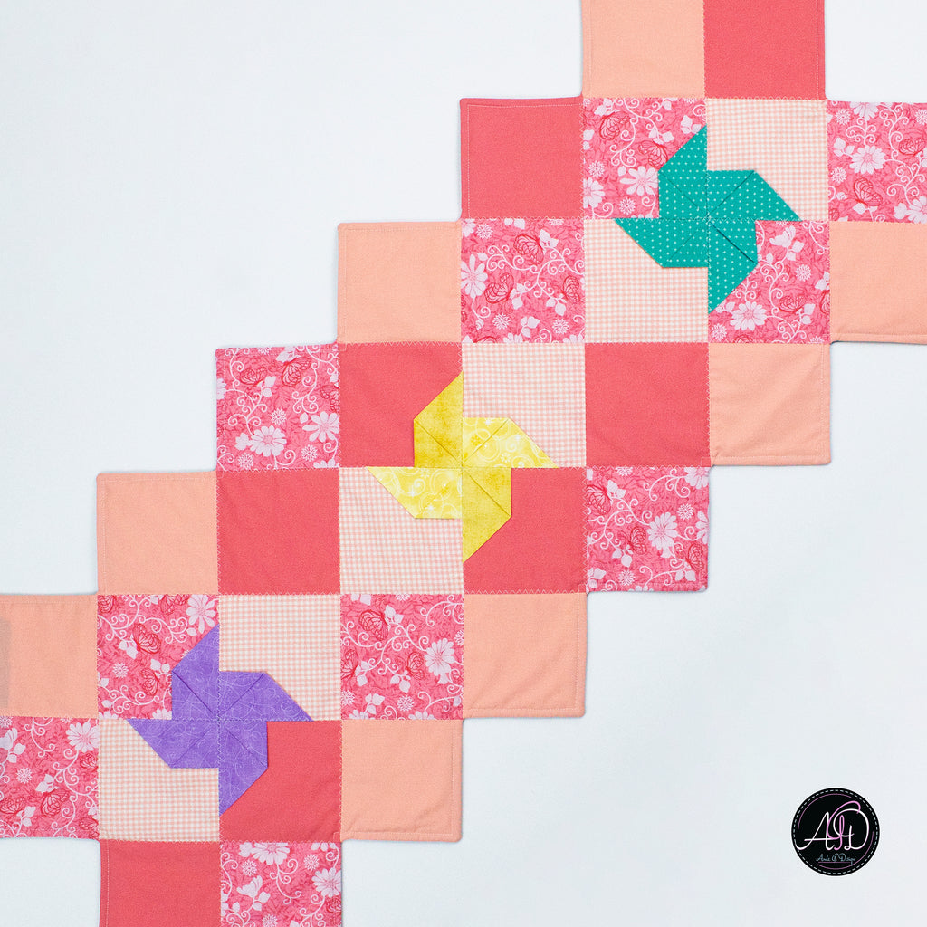 Spring Quilted Table Runner Pink Pinwheel
