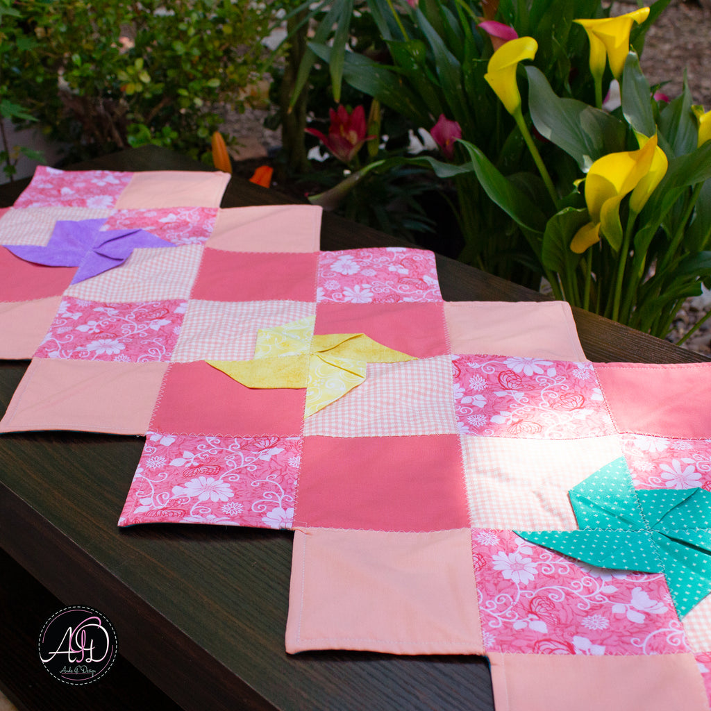 Spring Quilted Table Runner Pink Pinwheel