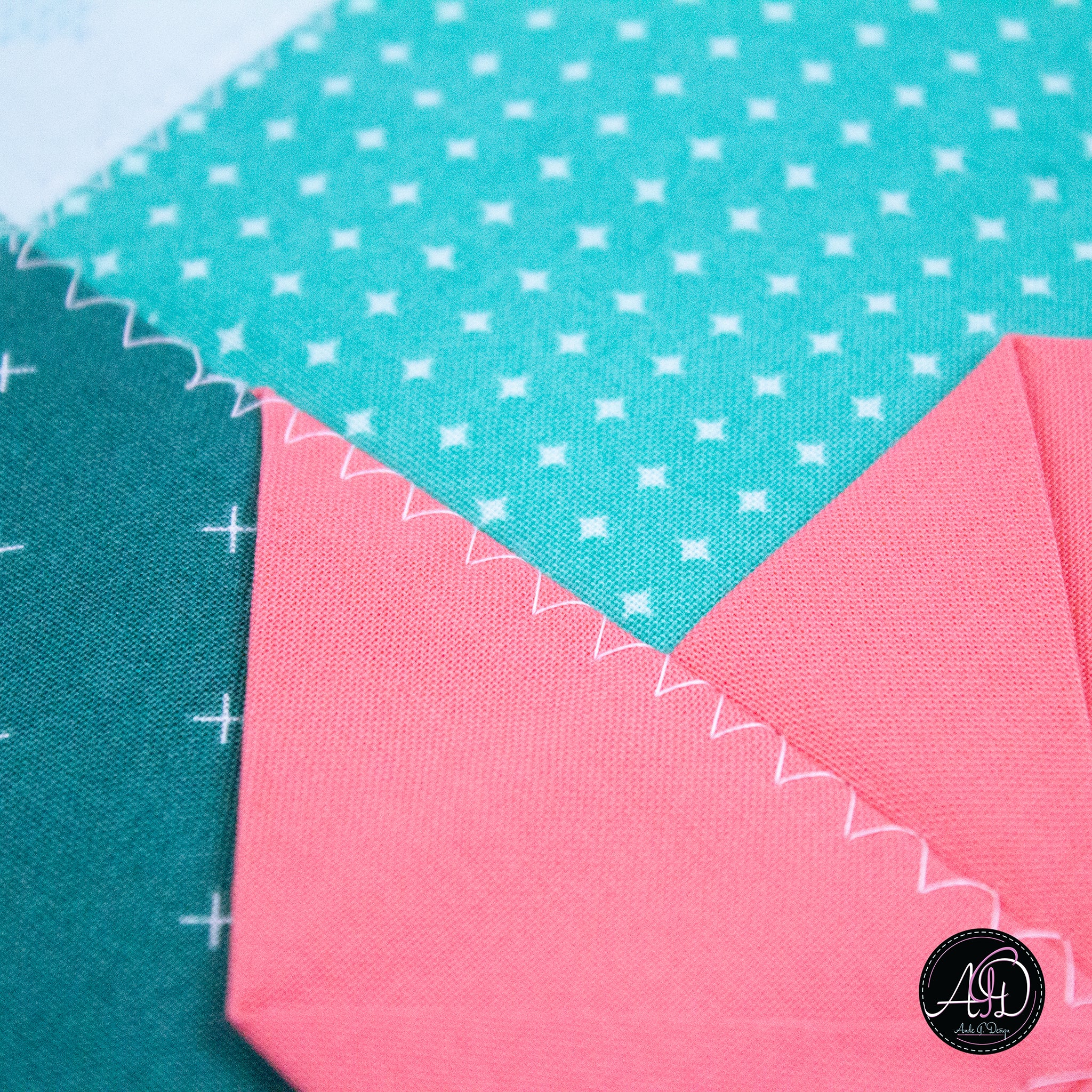 Spring Quilted Table Runner Teal Pinwheel