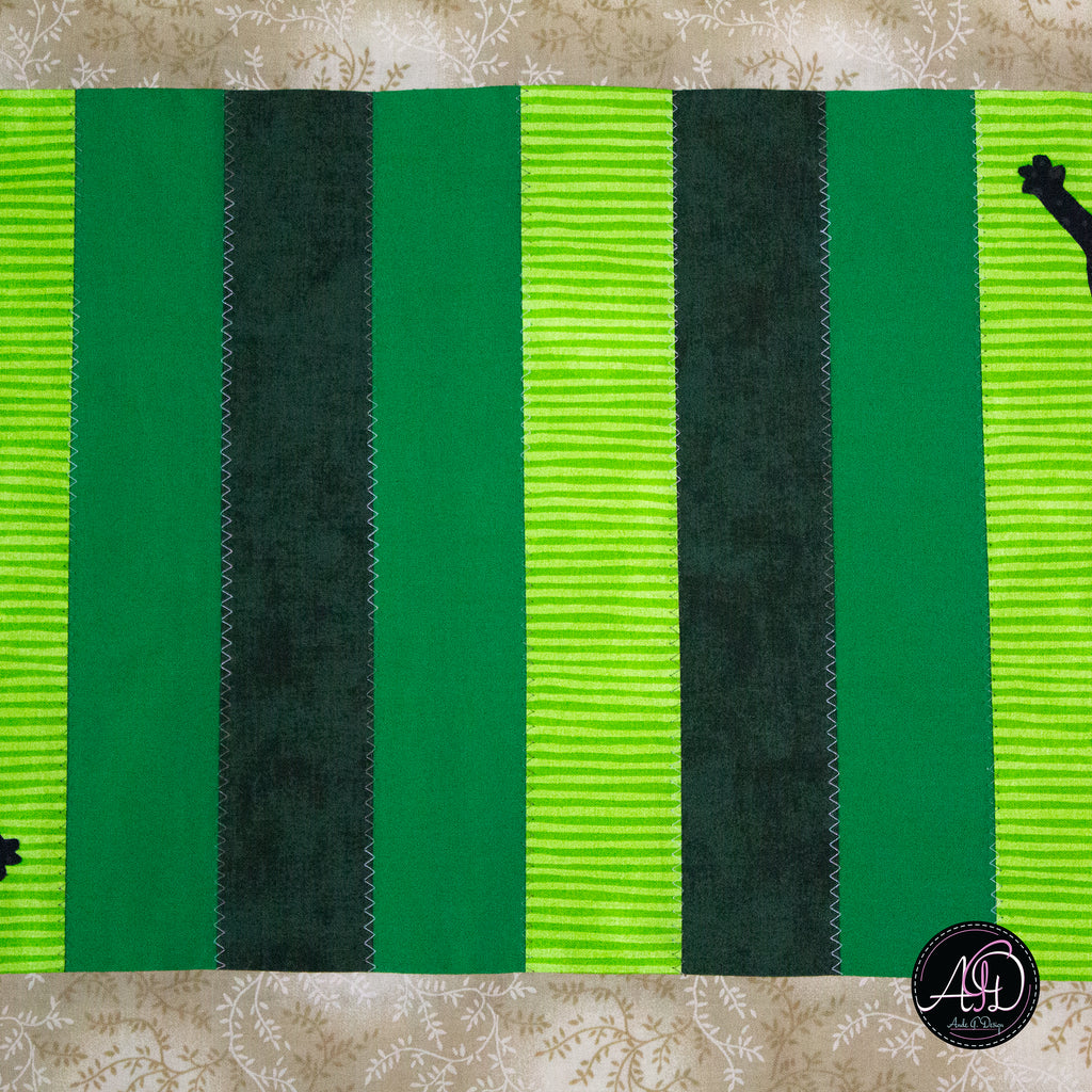 Green Sambly Monsters Quilted Halloween Table Runner | Applique Table Runner