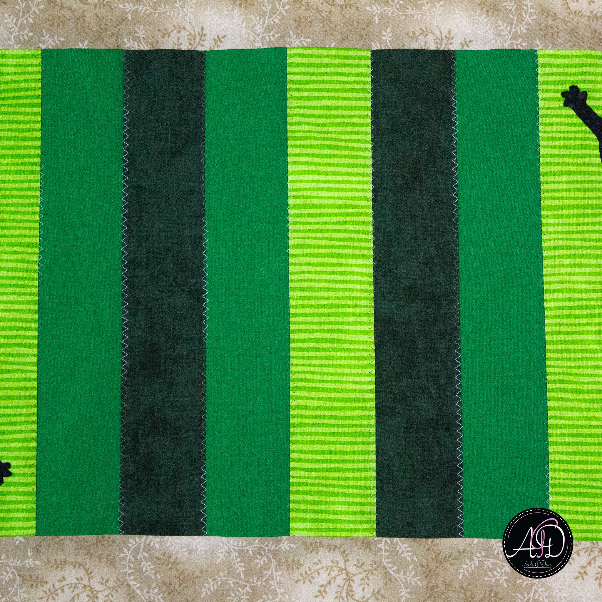 Green Sambly Monsters Quilted Halloween Table Runner | Applique Table Runner