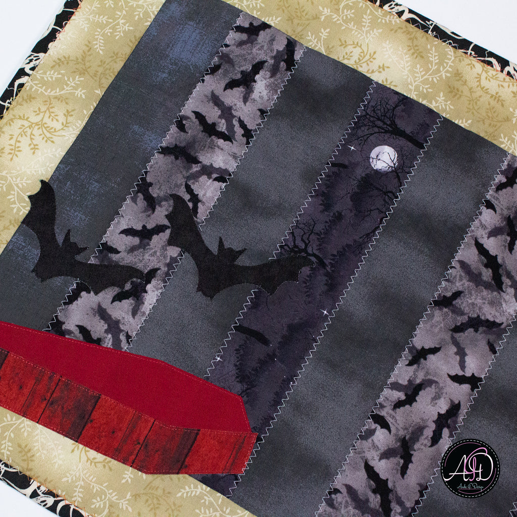 Gray Coffin Halloween Quilted Table Runner | Applique Table Runner