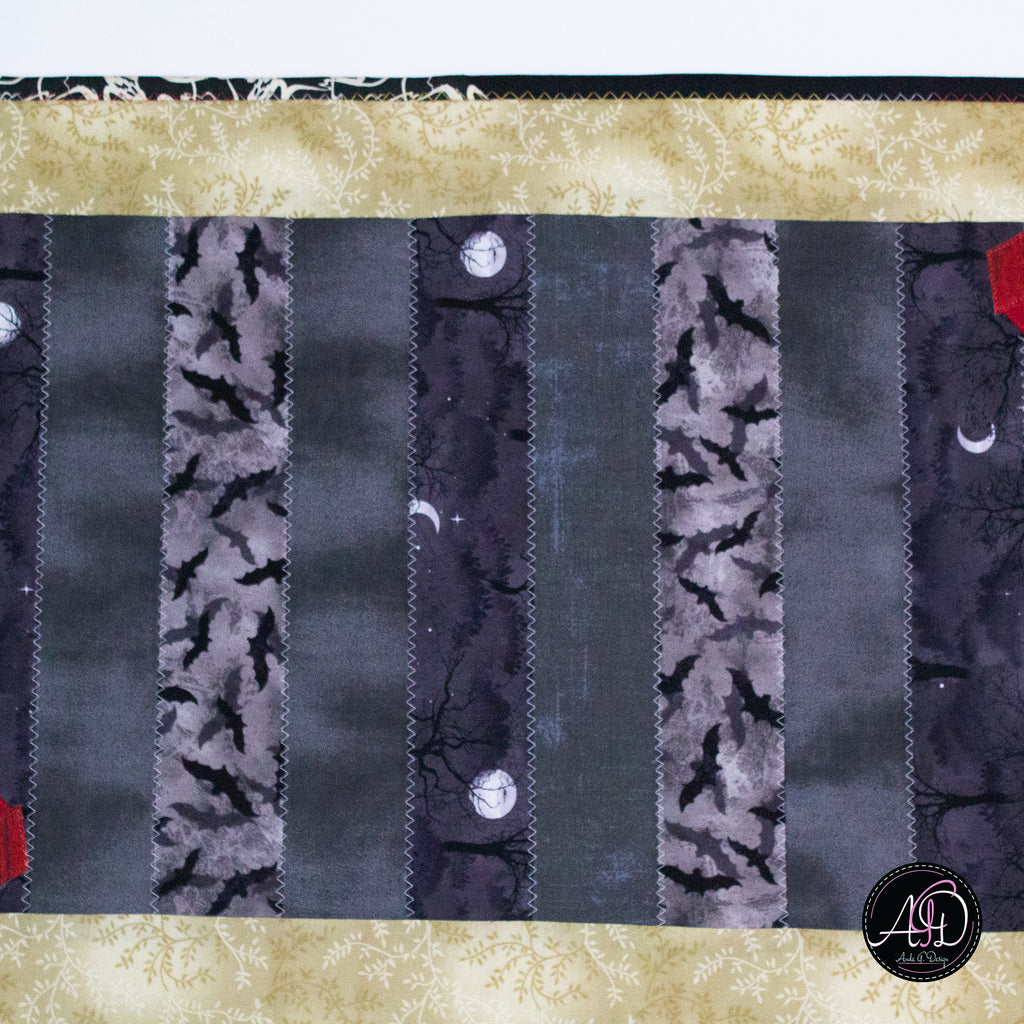 Gray Coffin Halloween Quilted Table Runner | Applique Table Runner