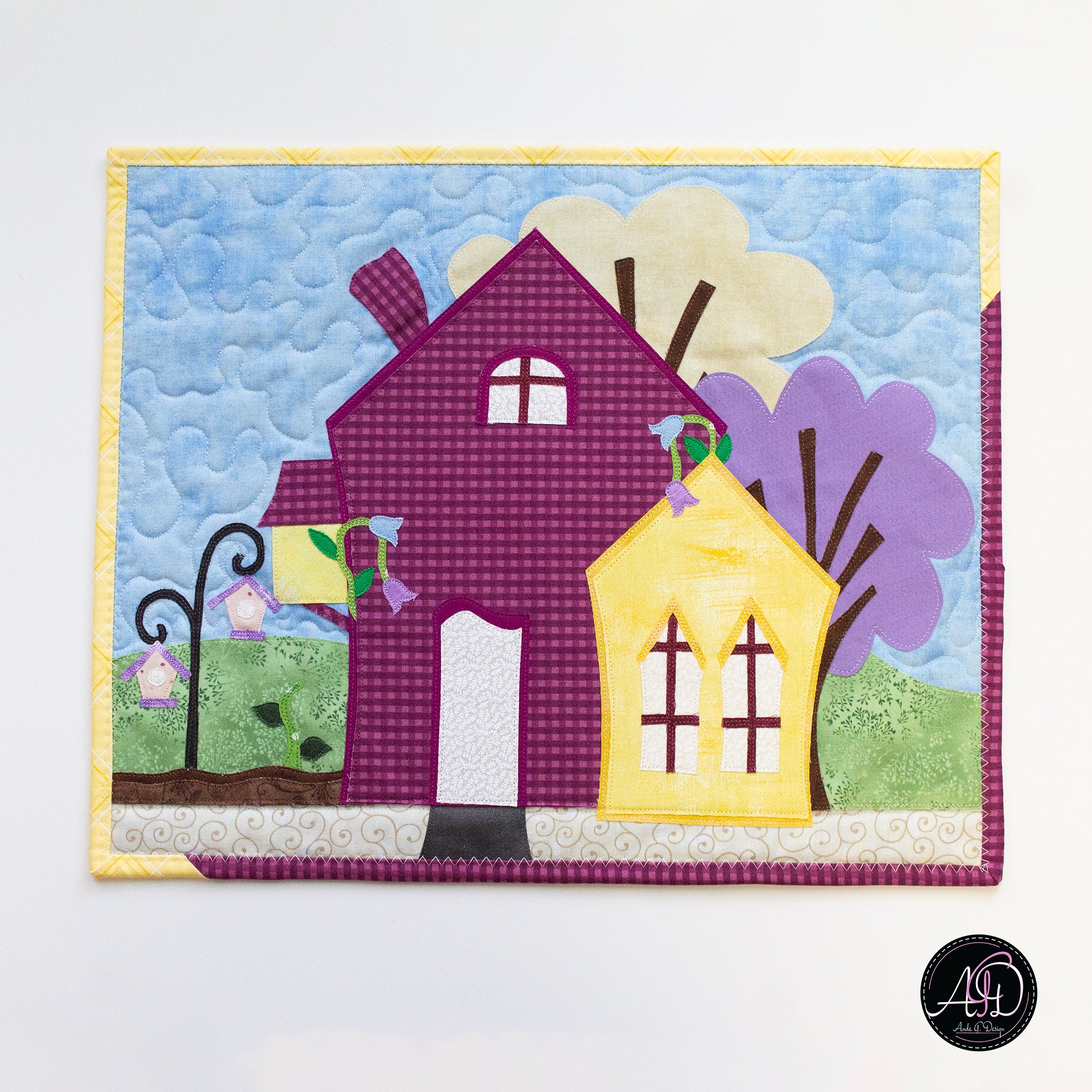 Purple Garden House Spring Quilted Wall Hanging | Applique Wall Hanging