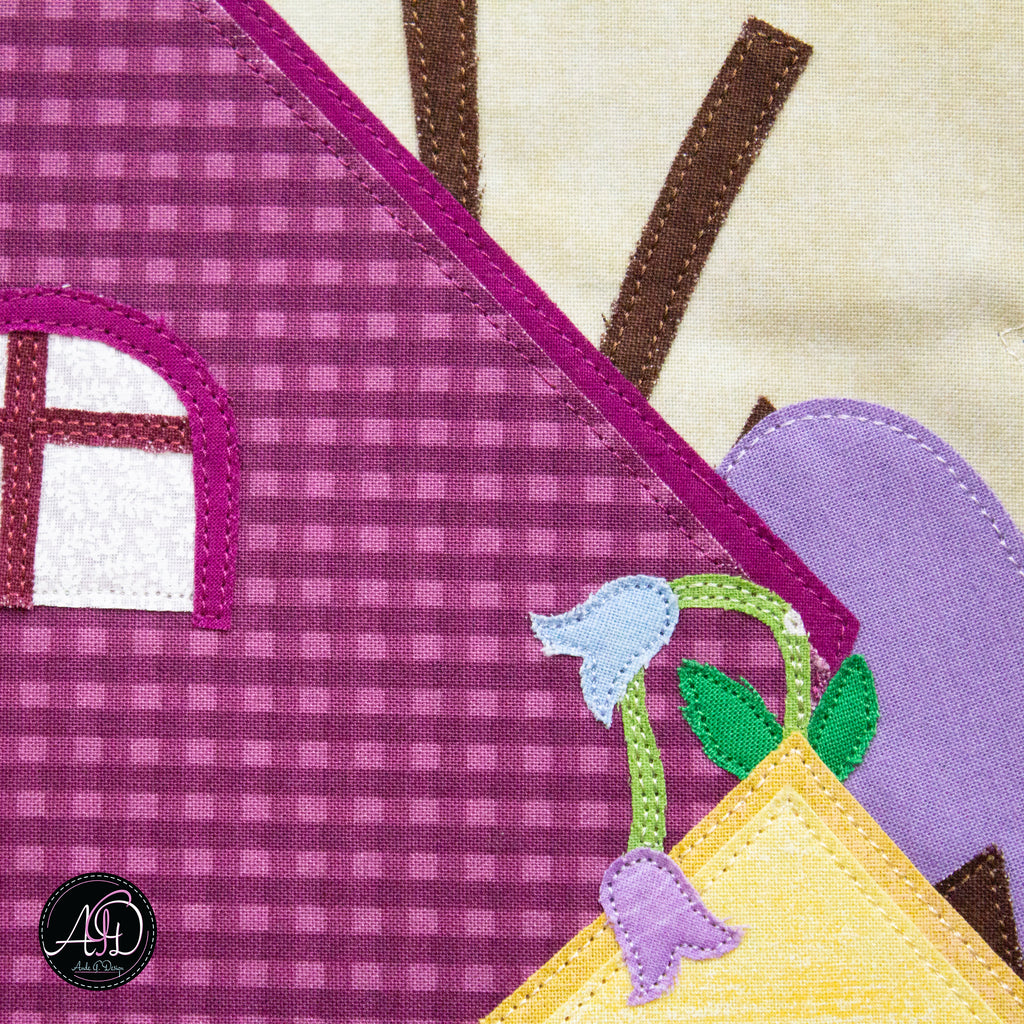 Purple Garden House Spring Quilted Wall Hanging | Applique Wall Hanging