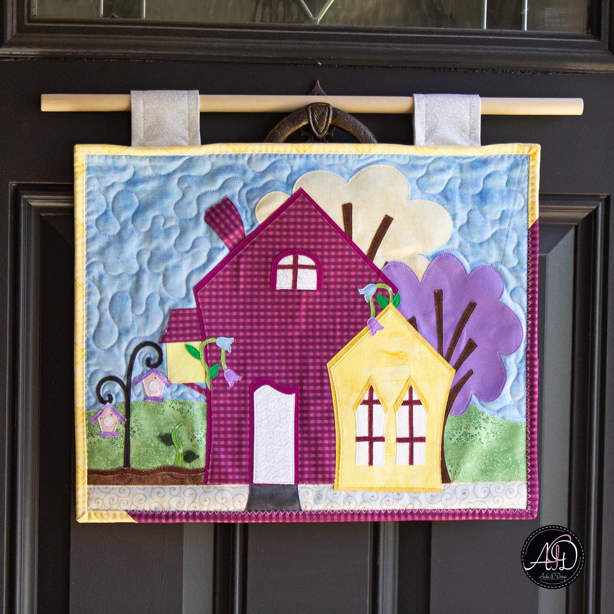 Purple Garden House Spring Quilted Wall Hanging | Applique Wall Hanging