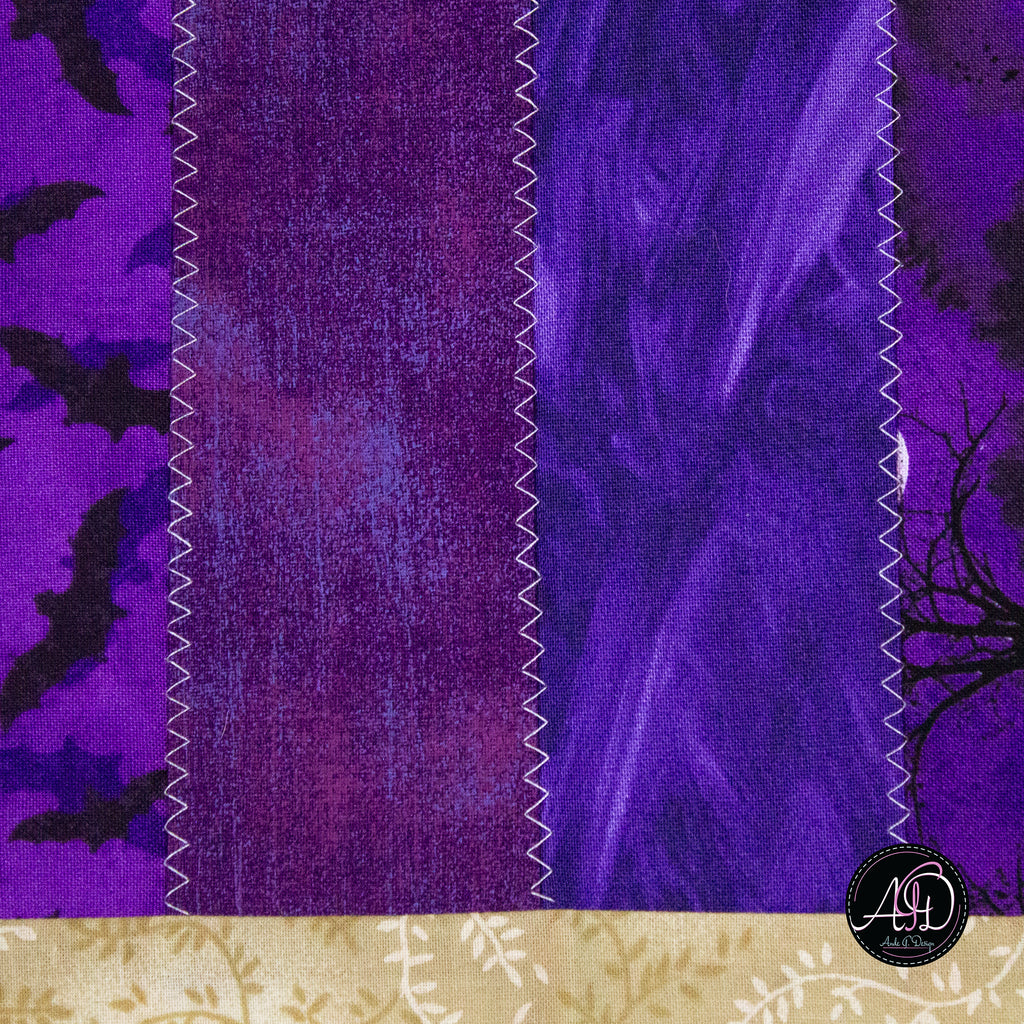 Purple Waybel Witch's Cauldron Halloween Quilted Table Runner | Applique Table Runner