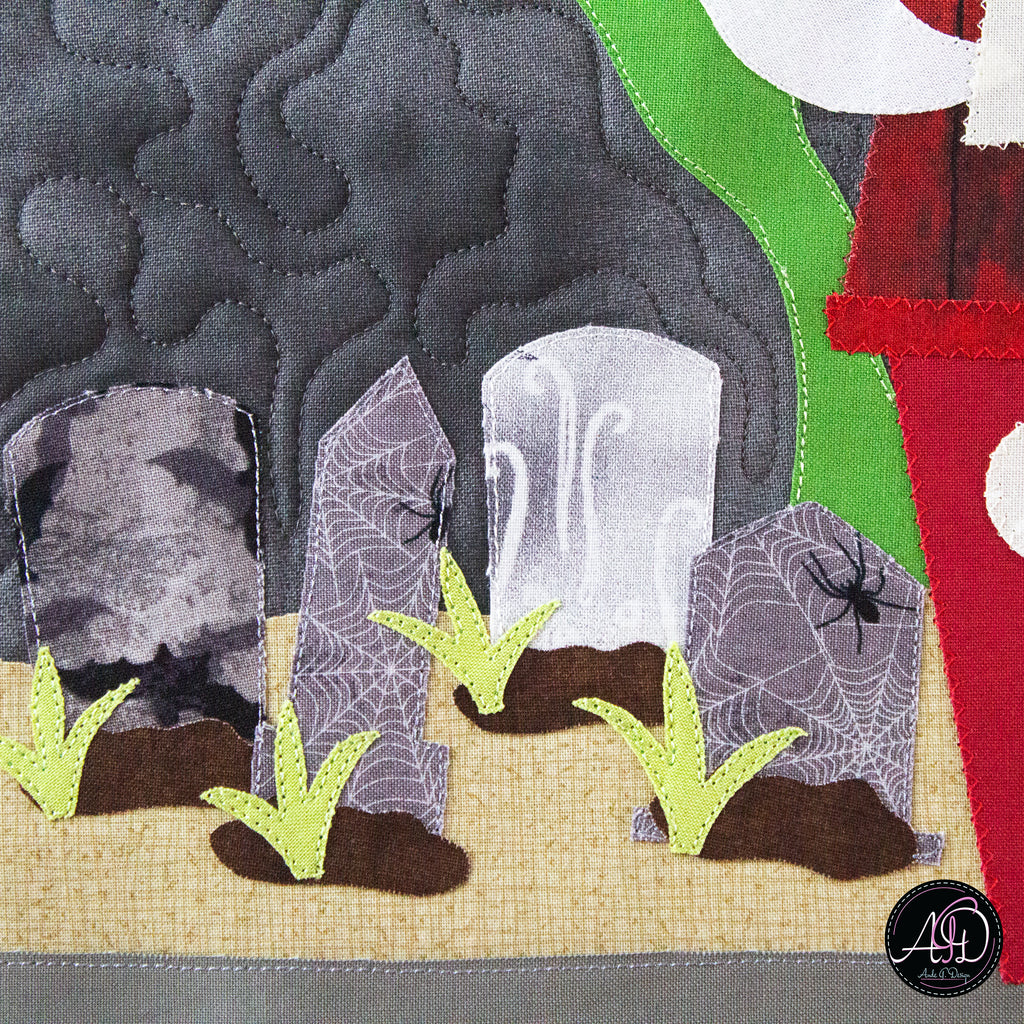 Red Grembles Graveyard House Halloween Quilted Wall Hanging | Applique Wall Hanging
