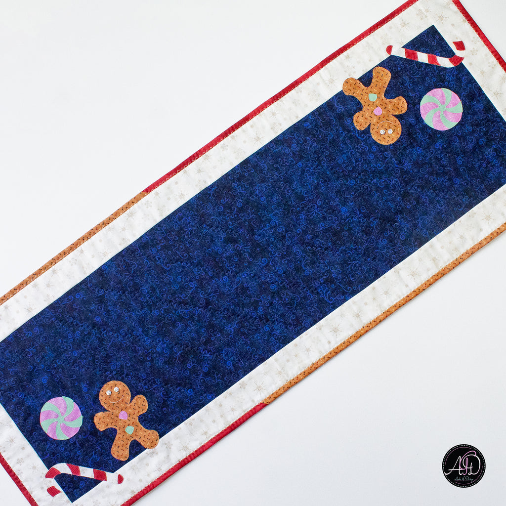 Christmas Candy Applique Quilted Table Runner | Christmas Table Decor